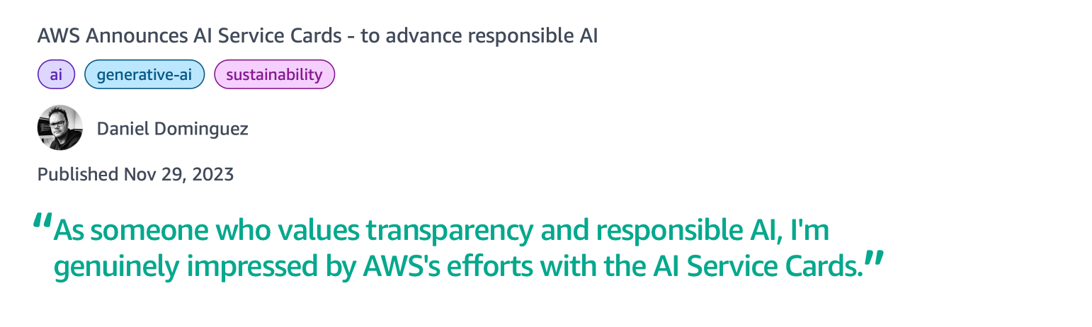 an image from a AWS community blogger's profile and a quote of his text